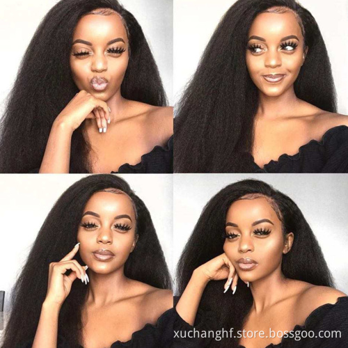 30 Inch High Quality Virgin Remy Human Hair Wig Kinky Straight Yaki Full Lace Braided Natural Wigs for Women